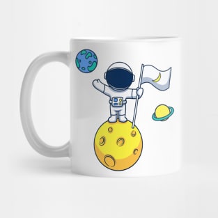 Astronaut Holding Crescent Moon Flag Mug